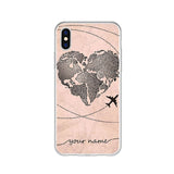 Personalized Custom Name World Map Crown Heart Soft Clear Phone Case For iPhone 6 6S 7 8 Plus X XS 11 Pro max Huaiwei P10 20 30