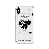 Personalized Custom Name World Map Crown Heart Soft Clear Phone Case For iPhone 6 6S 7 8 Plus X XS 11 Pro max Huaiwei P10 20 30