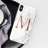Letter Monogram A B C D white marble Soft TPU Phone Case For iphone 5S 5 SE 6 6s Plus 7 7Plus 8 8Plus XS Max XR