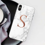 Letter Monogram A B C D white marble Soft TPU Phone Case For iphone 5S 5 SE 6 6s Plus 7 7Plus 8 8Plus XS Max XR