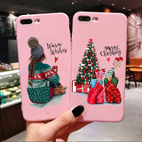 New Year Christmas Santa Claus snow deer Pink Silicone Candy Case Coque For iPhone 11 Pro Max 2019 Xs 6S 7 8 Plus X XS Max XR