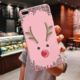 New Year Christmas Santa Claus snow deer Pink Silicone Candy Case Coque For iPhone 11 Pro Max 2019 Xs 6S 7 8 Plus X XS Max XR