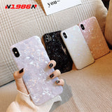 N1986N For iPhone 6 6s 7 8 Plus X XR XS Max Phone Case Glossy Glitter Bling Conch Shell Marble Soft IMD Phone Case For iPhone 11