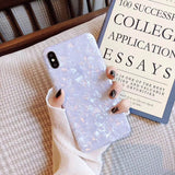 N1986N For iPhone 6 6s 7 8 Plus X XR XS Max Phone Case Glossy Glitter Bling Conch Shell Marble Soft IMD Phone Case For iPhone 11