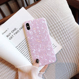 N1986N For iPhone 6 6s 7 8 Plus X XR XS Max Phone Case Glossy Glitter Bling Conch Shell Marble Soft IMD Phone Case For iPhone 11
