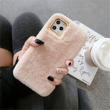 Lovebay Plush Furry Fluffy Fur Phone Case For iPhone 11 Pro X XS XR Max 6 6s 7 8 Plus Metal Lens Frame Solid Color Soft TPU Case