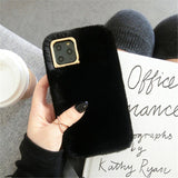 Lovebay Plush Furry Fluffy Fur Phone Case For iPhone 11 Pro X XS XR Max 6 6s 7 8 Plus Metal Lens Frame Solid Color Soft TPU Case