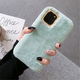 Lovebay Plush Furry Fluffy Fur Phone Case For iPhone 11 Pro X XS XR Max 6 6s 7 8 Plus Metal Lens Frame Solid Color Soft TPU Case