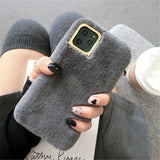 Lovebay Plush Furry Fluffy Fur Phone Case For iPhone 11 Pro X XS XR Max 6 6s 7 8 Plus Metal Lens Frame Solid Color Soft TPU Case