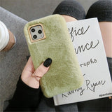 Lovebay Plush Furry Fluffy Fur Phone Case For iPhone 11 Pro X XS XR Max 6 6s 7 8 Plus Metal Lens Frame Solid Color Soft TPU Case