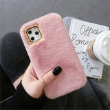 Lovebay Plush Furry Fluffy Fur Phone Case For iPhone 11 Pro X XS XR Max 6 6s 7 8 Plus Metal Lens Frame Solid Color Soft TPU Case